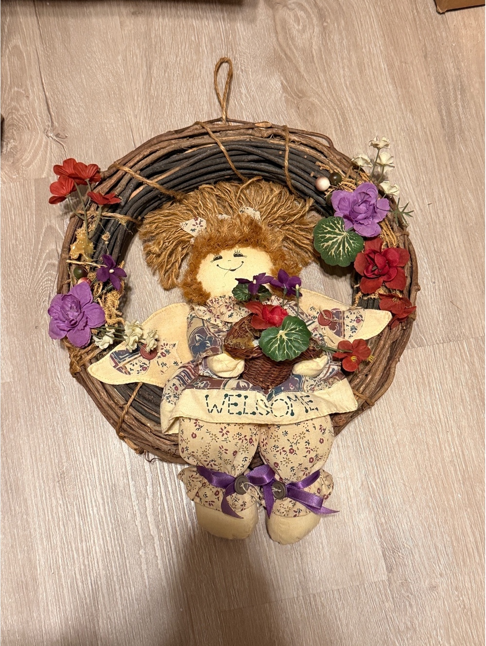 Vintage Welcome Door Decoration Wreath with Rag Doll